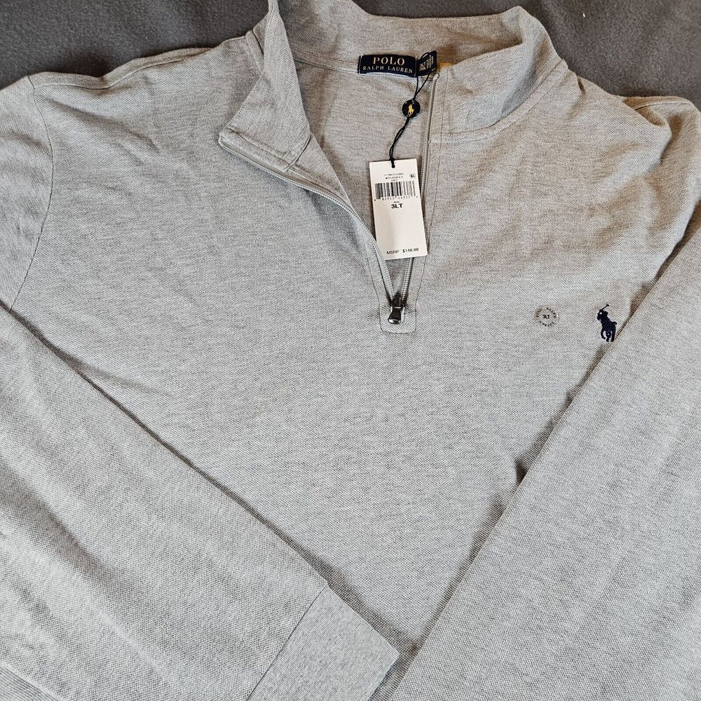 Polo Ralph Lauren Big & Tall Classic 1/4 Zip Pullover Mens Sweater NWT Grey 3XLT